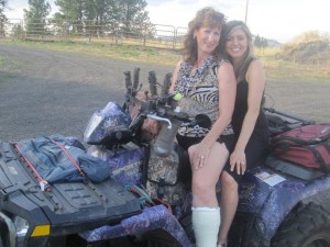 Kim & Melanie, ATV fun with short leg cast