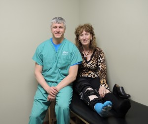 Dr. Main with Kim-6 days after Proximal/Distal Tib-Fib Surgery